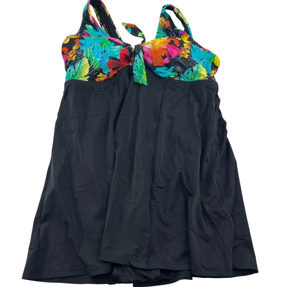 Swimsuits For All Womens Plus‎ Size 18 Floral Top Black Swimdress